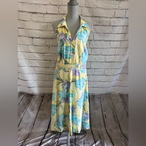 Caribbean Joe razor back dress Hawaiian yellow, purple and blue 1X